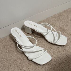 White Strappy Block Heels